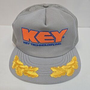 Vintage Key Technology Inc Snapback Trucker Hat Gold Leaf Gray Made in USA Foam